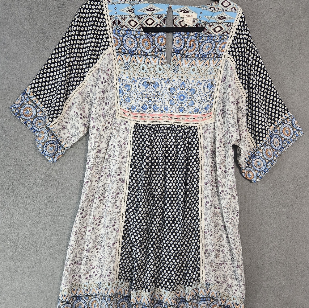 Sundance My Favorite Dress Boho Patchwork Floral Kimono Sleeve Medium Vneck